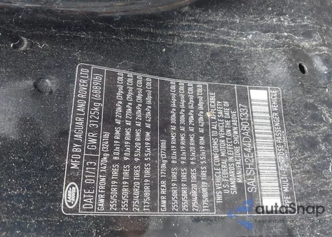 2013 Land Rover Range Rover Sport Supercharged из США, поврежденный, VIN SALSH2E44DA801337